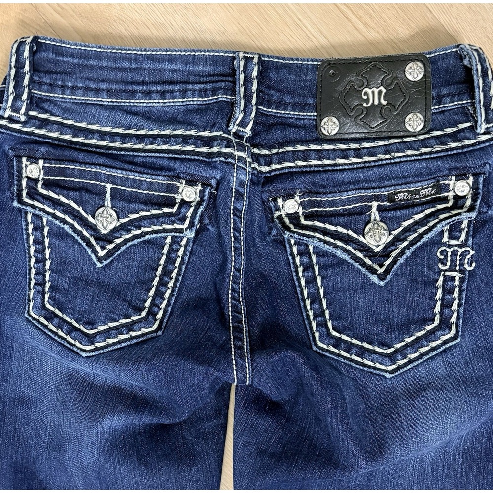 Miss Me Signature Skinny Jeans Size 27 Dark Wash Blue Stretch Missing Stud